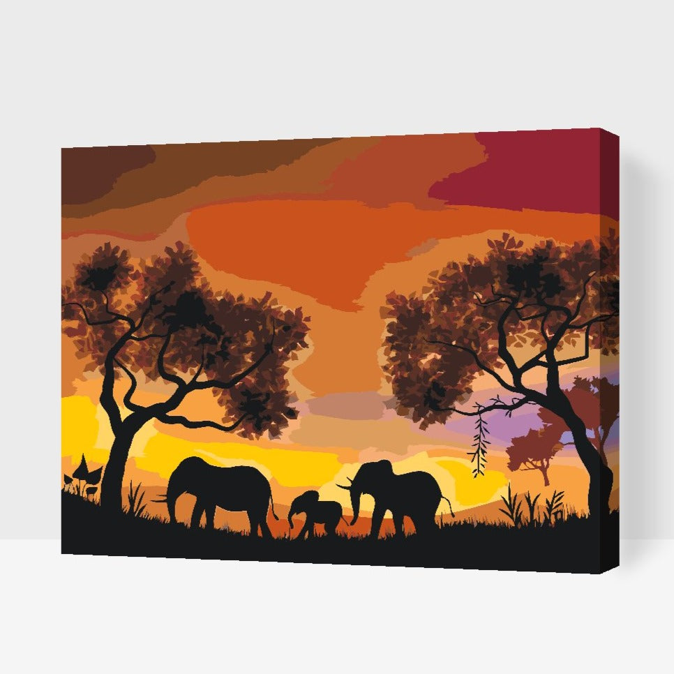 Savannah sunset - måla efter nummer Dubbelfärg, ram och fri frakt - paint by numbers