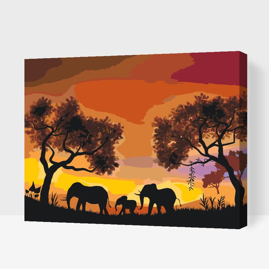 Savannah sunset - måla efter nummer Dubbelfärg, ram och fri frakt - paint by numbers