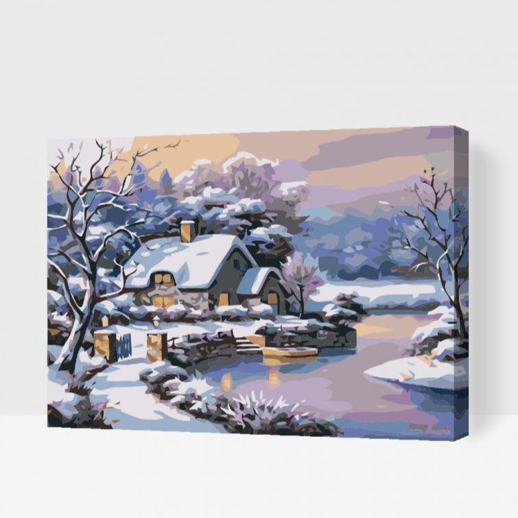 SNOWY COTTAGE - med dubbelfärg och fri frakt - paint by number