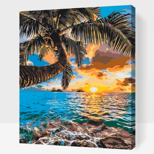 ISLAND SUNSET - med dubbelfärg och fri frakt - paint by number