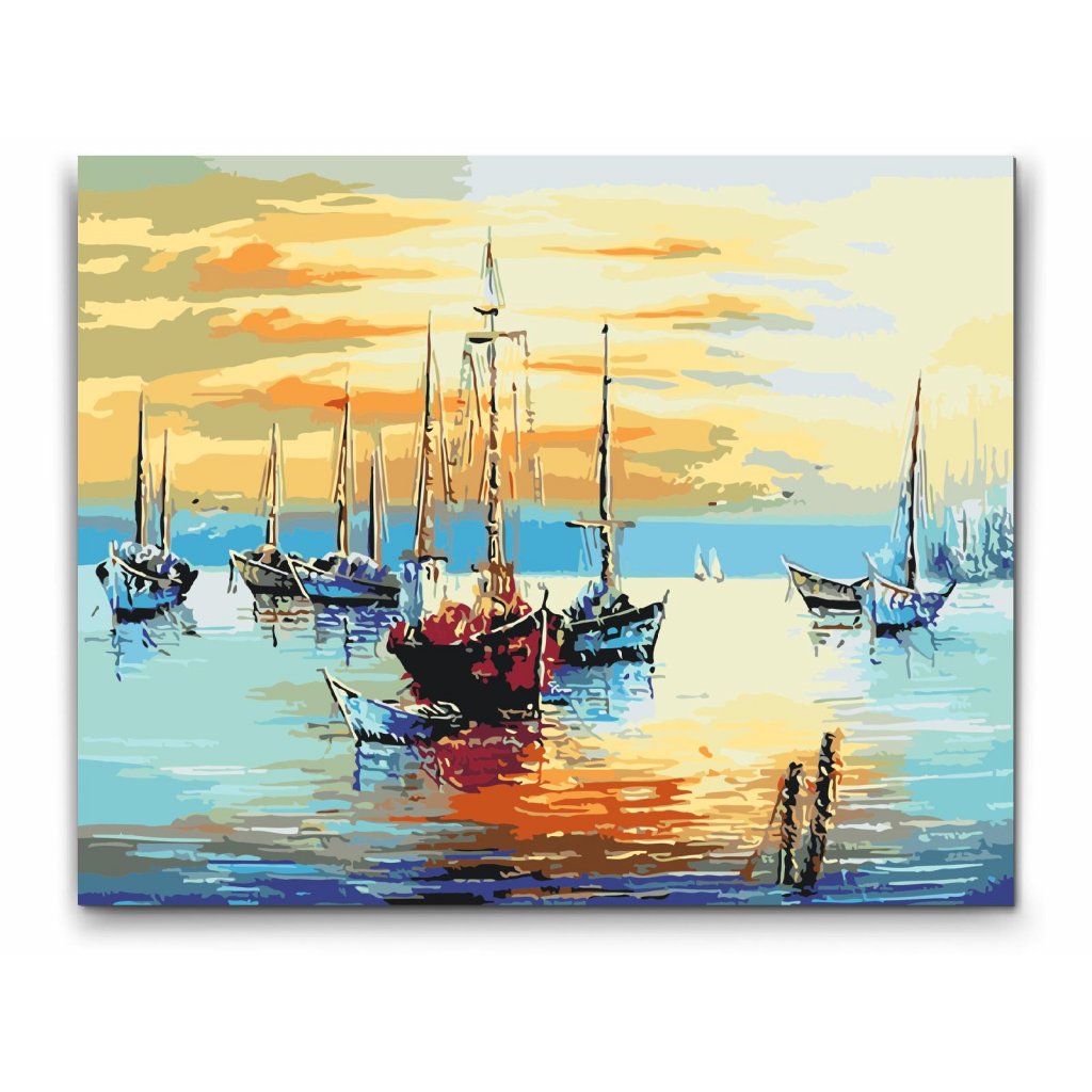 FISKEBÅTAR - med dubbelfärg, ram och fri frakt - paint by numbers
