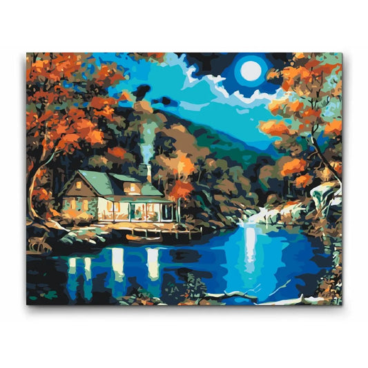MÅNLJUS SJÖ - med dubbelfärg och fri frakt - paint by number