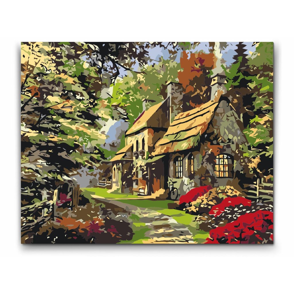 COZY COTTAGE - med dubbelfärg, ram och fri frakt - paint by numbers