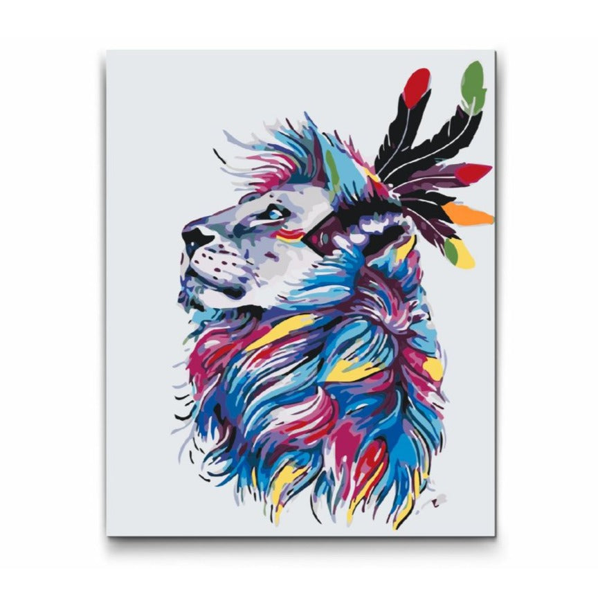 FÄRGGLATT LEJON med dubbelfärg, ram och fri frakt paint by numbers