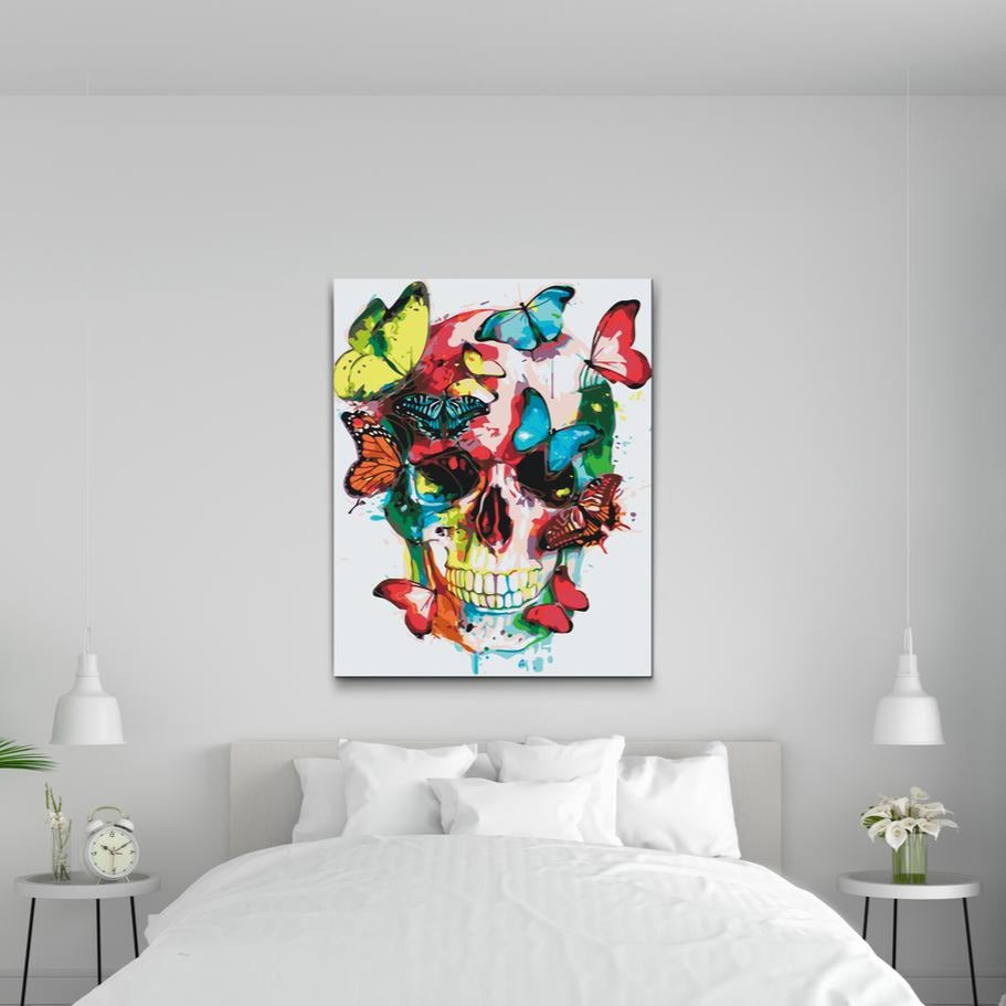 Butterfly Skull - med dubbelfärg, ram och fri frakt - paint by numbers