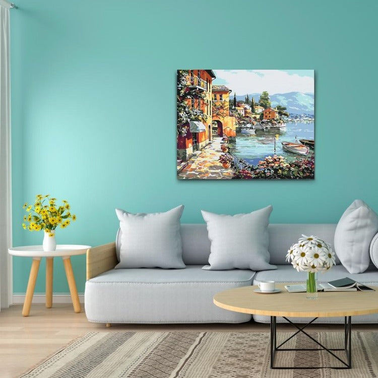 DEN ITALIANSKA RIVIERA - med dubbelfärg, ram och fri frakt - paint by numbers