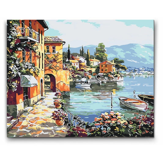 DEN ITALIANSKA RIVIERA - med dubbelfärg, ram och fri frakt - paint by numbers